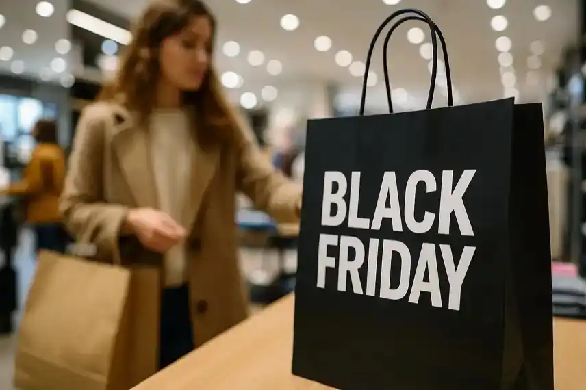 Black Friday 2025 – Einkaufstasche in einem Geschäft, symbolisch für Rabattaktionen und Shopping-Trends.