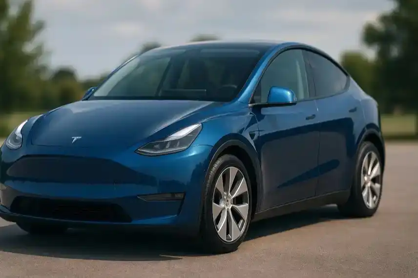 Elektroautos – fotorealistische Darstellung eines Tesla Model Y ähnlichen Fahrzeugs für Newsartikel über Teslas neue Preisstrategie.