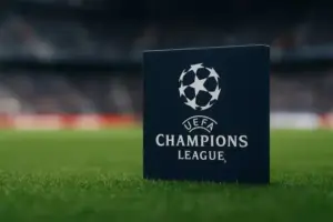 1:7-Niederlage der Bayern-Frauen gegen den FC Barcelona in der UEFA Women’s Champions League, fotorealistisch mit Spielfeld und Stadion.