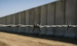 Stacheldraht vor einer Grenzmauer – Darstellung des Nahost-Konflikts und der Friedensverhandlungen zwischen Israel und Hamas.
