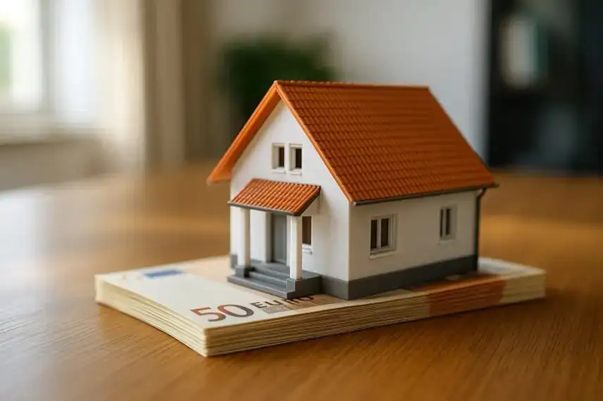 Mehrere Euro-Banknoten liegen auf einem Holztisch, im Hintergrund unscharfe bunte Spielbausteine.