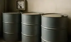 Drei graue Metallfässer in einem hell ausgeleuchteten Raum mit leichter Tiefenschärfe.