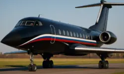 Schwarzes Passagierflugzeug mit langer Nase steht auf einer Landebahn bei Tageslicht, fotografiert in Nahaufnahme ohne sichtbare Personen.