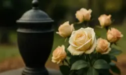 Leerer Regiestuhl neben einer Filmklappe auf einem hell ausgeleuchteten Set, ohne Personen.