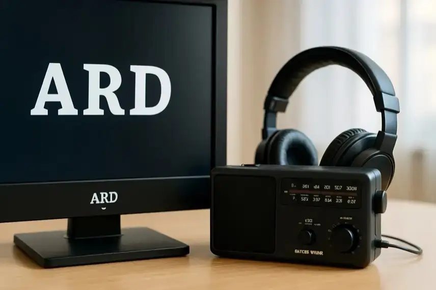 Ein moderner, hell ausgeleuchteter Kontrollraum mit mehreren leuchtenden Bildschirmen und technischem Equipment ohne sichtbare Personen.