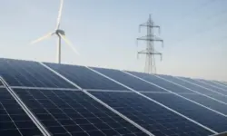 Hochspannungsmast mit Stromleitungen vor hellem Himmel, fotografiert in klarer, fotorealistischer Darstellung.