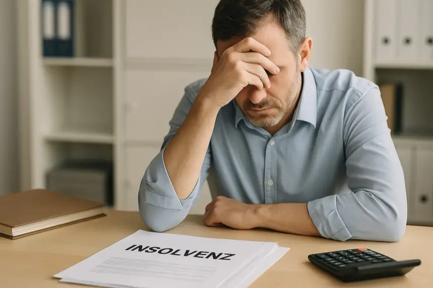 Leeres, modern eingerichtetes Büro mit Schreibtisch, Aktenstapel und natürlicher Ausleuchtung, ohne Personen oder sichtbare Beschriftungen.
