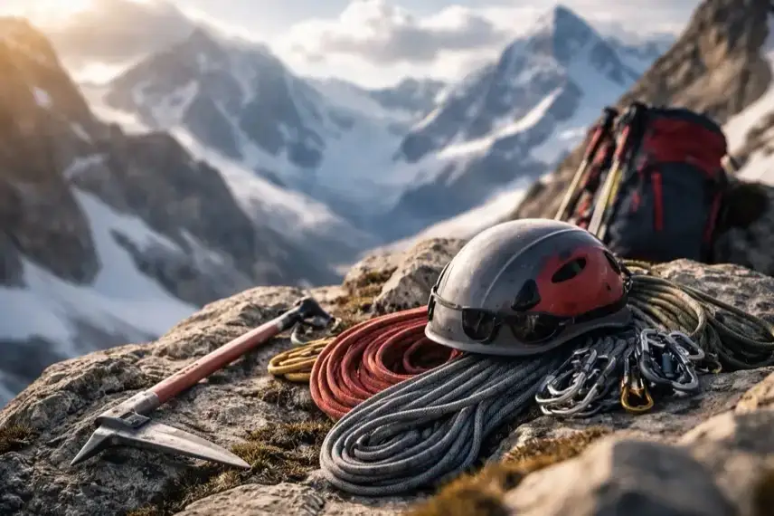 Steile felsige Bergflanke mit Geröll und schneebedeckten Gipfeln im Hintergrund unter klarem Himmel.