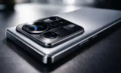 Modernes Smartphone mit großem Kameramodul und mehreren Objektiven auf dunklem Hintergrund, Fokus auf Telekamera und Smartphone-Fotografie