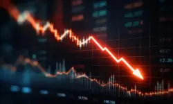 Abstraktes digitales Kursdiagramm mit fallender Linie auf dunklem Hintergrund, symbolisch für den XRP Kurs und Bewegungen am Kryptomarkt.