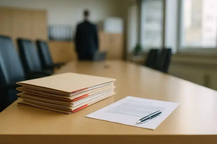 Moderner, leerer Konferenzraum mit großem Tisch, Glaswänden und hellem Tageslicht, ohne Menschen oder erkennbare Elemente.