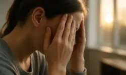 Stillleben mit Schreibtisch, Brille, Notizblock und Glas Wasser in hellem Tageslicht, fotografiert in neutraler Umgebung ohne Personen.