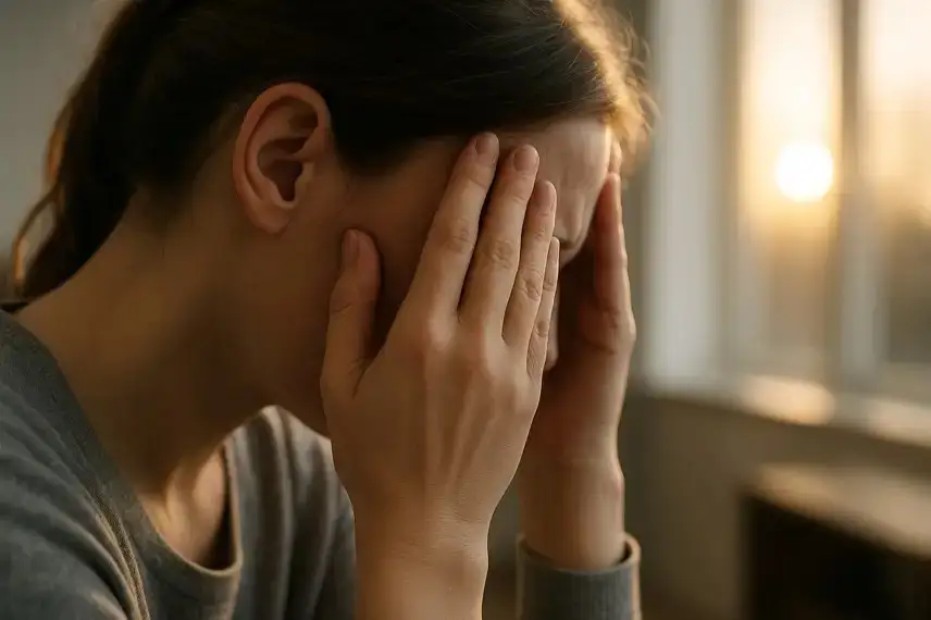 Stillleben mit Schreibtisch, Brille, Notizblock und Glas Wasser in hellem Tageslicht, fotografiert in neutraler Umgebung ohne Personen.