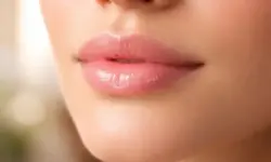 Nahaufnahme von gepflegten Lippen mit natürlichem Glanz vor neutralem Hintergrund, symbolisch für Lippenpflege und Lipgloss-Trend.