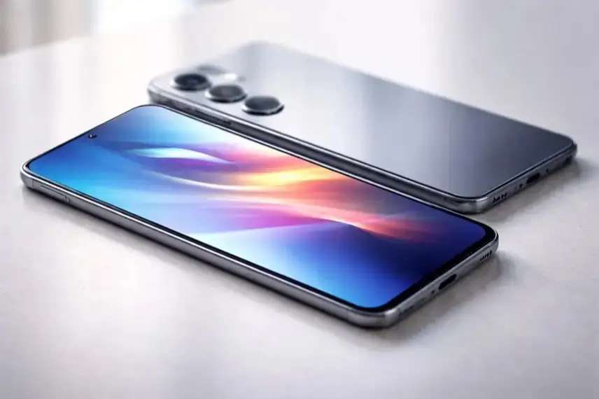 Modernes Smartphone mit großem Display und Kameramodul auf neutralem Hintergrund, Symbol für das Samsung Galaxy S26 und aktuelle Smartphone-Technik