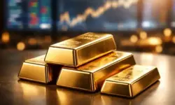 Goldbarren auf neutraler Oberfläche mit unscharfem Hintergrund, der den Rekordanstieg des Goldpreises auf 5.000 Dollar symbolisiert