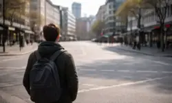 Person von hinten auf einem leeren Stadtplatz, urbane Umgebung, neutrale Alltagsszene als Kontext zu Antinatalismus und Kinderkriegen