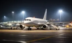 Beleuchtetes Passagierflugzeug auf nächtlichem Flughafen-Rollfeld als Symbol für Abschiebung afghanischer Straftäter aus Deutschland