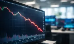 Abstrakter fallender Aktienchart vor neutralem Börsenhintergrund als Darstellung der Kursbewegung der Adidas Aktie.