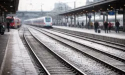 Leere Bahngleise und stehende Züge an einem Bahnhof in Nordrhein-Westfalen während einer Bahnsperrung im Regional- und Fernverkehr.