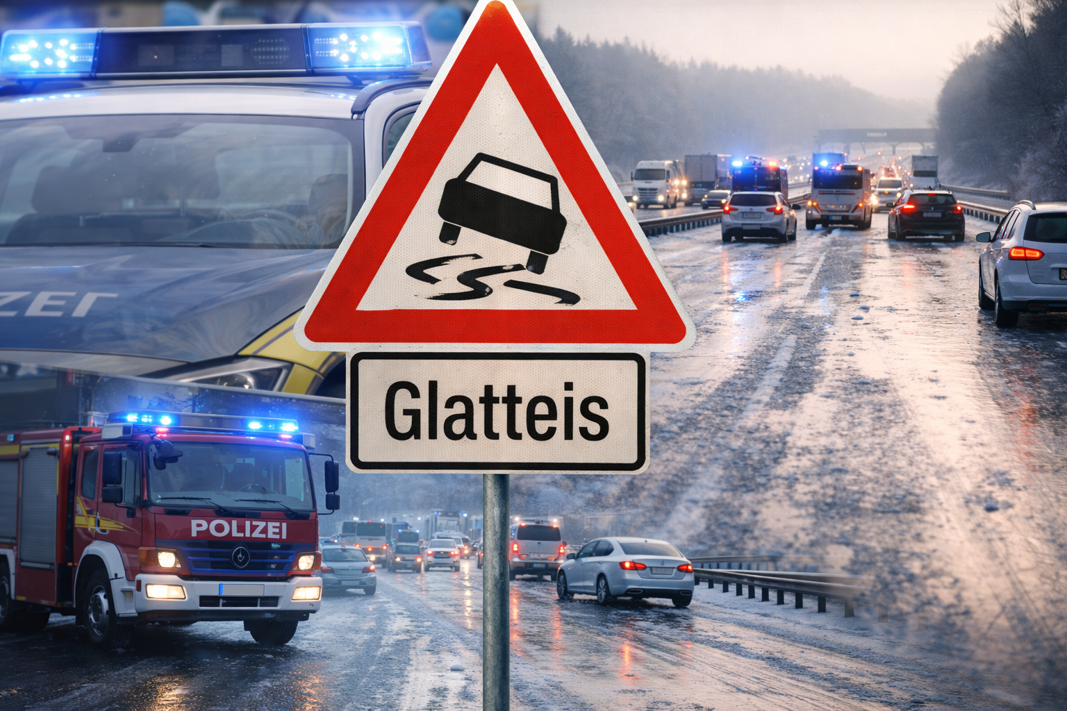 Glatteis-Chaos auf der A9 bei Bayreuth: Neun Unfälle mit 38 Fahrzeugen