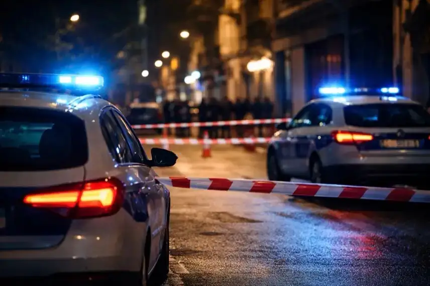 Polizeifahrzeuge mit Blaulicht vor abgesperrtem Bereich in Frankreich nach politischer Gewalttat in Lyon