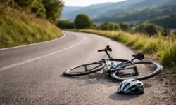 Rennrad und Fahrradhelm auf Landstraße in Norditalien, Trainingsunfall eines 18-jährigen Radprofis