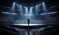 Beleuchteter Boxring in moderner Arena in Las Vegas vor Rematch Mayweather vs. Pacquiao 2026