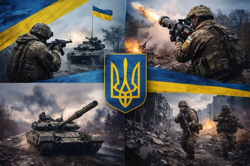 Beschädigte Wohnhäuser in ukrainischer Stadt bei Dämmerung, dunkle Fenster, Symbol für Ukraine-Krieg und zerstörte Infrastruktur