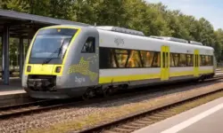 Zwei Regionalzüge auf Gleisen in einem Bahnhof mit Rettungsfahrzeugen und Blaulicht nach Zugunfall im Bahnhofsbereich