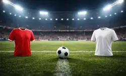 Fußballstadion bei Flutlicht mit Ball auf dem Spielfeld, Symbol für Bundesliga-Spiel Stuttgart gegen Leipzig im Kampf um Champions-League-Plätze