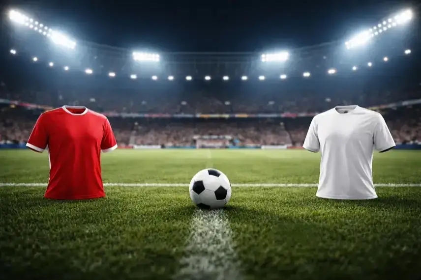 Fußballstadion bei Flutlicht mit Ball auf dem Spielfeld, Symbol für Bundesliga-Spiel Stuttgart gegen Leipzig im Kampf um Champions-League-Plätze