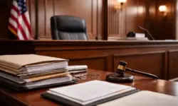 Gerichtssaal mit Richterbank und Akten als Symbol für Gerichtsurteil zur Impfpolitik in den USA und Entscheidung über Impfempfehlungen