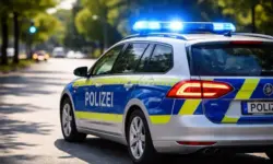 Polizeiauto mit Blaulicht bei Tag als Symbol für Vermisstensuche nach Josefine Stöbe in Nordhausen