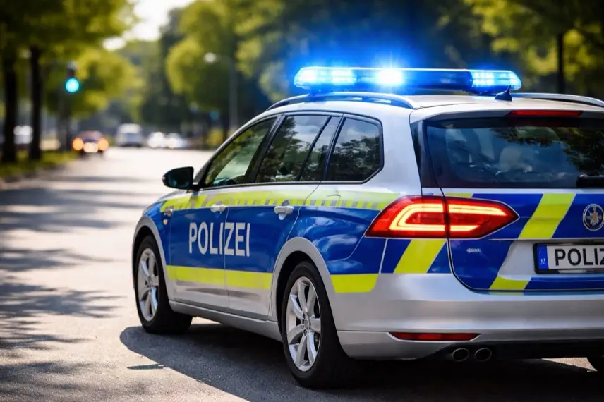 Polizeiauto mit Blaulicht bei Tag als Symbol für Vermisstensuche nach Josefine Stöbe in Nordhausen