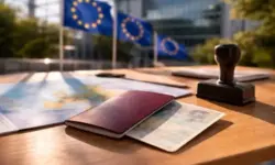 Symbolbild: Ausweisdokumente vor einem europäischen Behördengebäude stehen für das EuGH-Urteil zu trans Personen, Ausweisen und dem Recht auf Freizügigkeit in der EU.