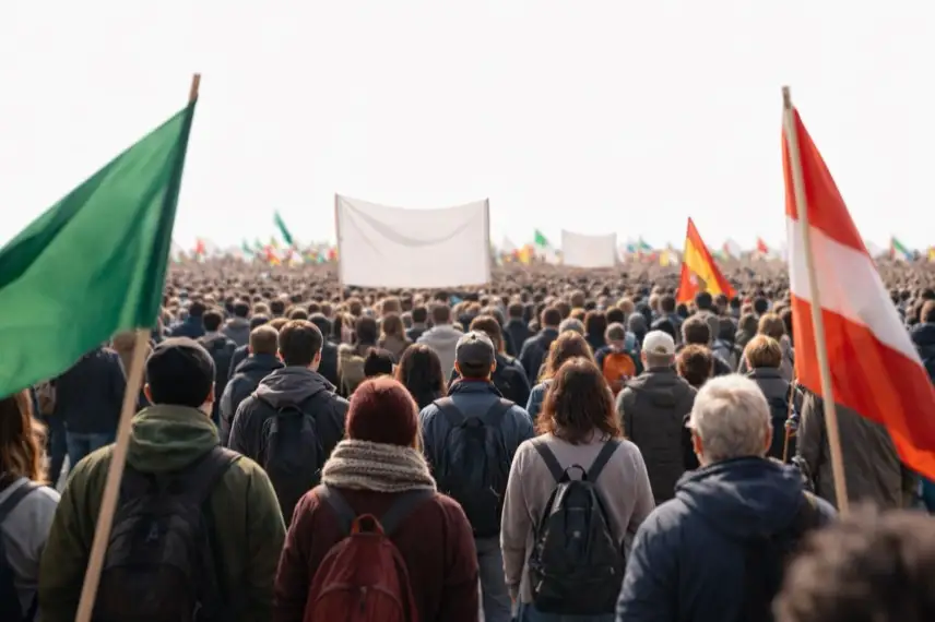 Menschenmenge auf zentralem Platz bei Demonstration in Leipzig gegen Kürzungen im Sozial- und Kulturbereich