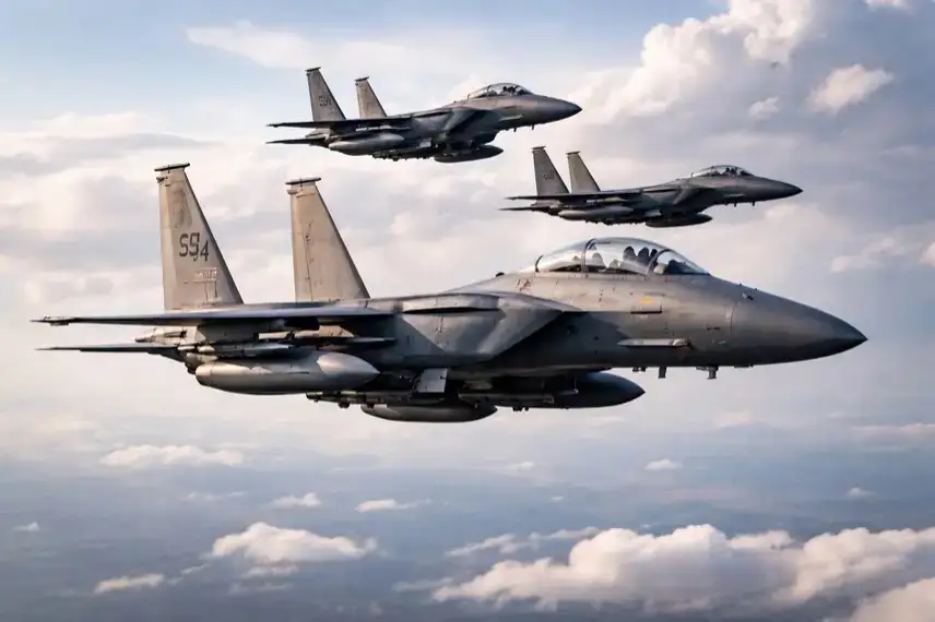 Beschädigte Industrieanlage in trockener Landschaft mit Reaktorgebäuden und Rauchspuren nach Angriff auf iranischen Kernreaktor