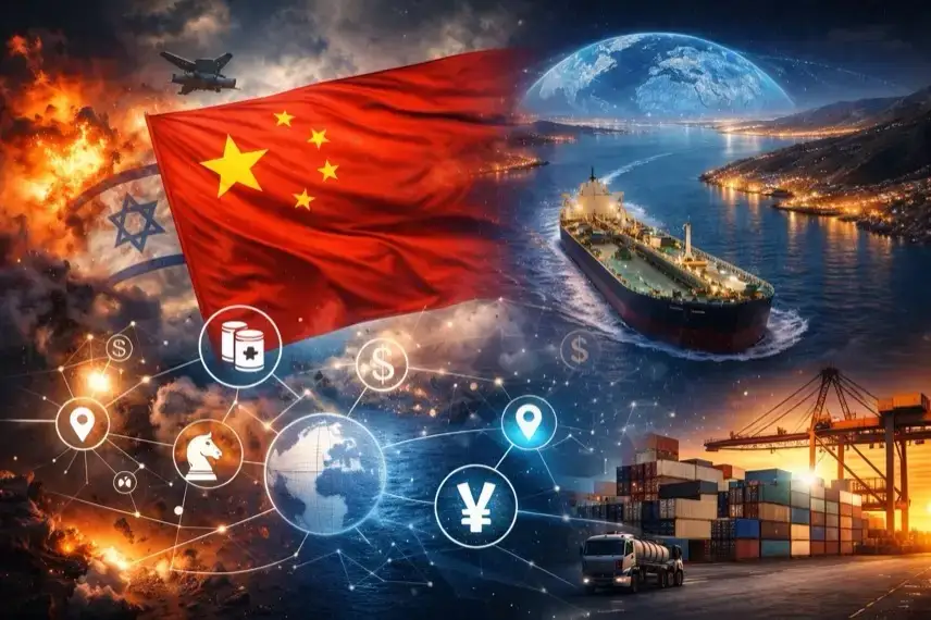 Öltanker auf einer Meerenge im Nahen Osten bei Nacht, symbolisch für Energiehandel und geopolitische Bedeutung im Iran-Krieg