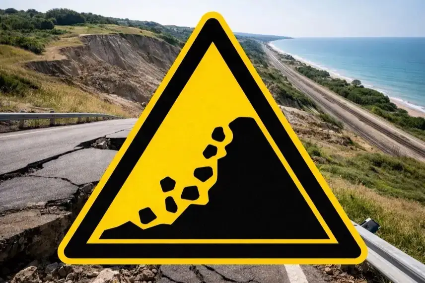 Erdrutsch Italien Petacciato beschädigte Straße Hangrutsch Adriaküste mit Rissen im Boden und abgesacktem Gelände